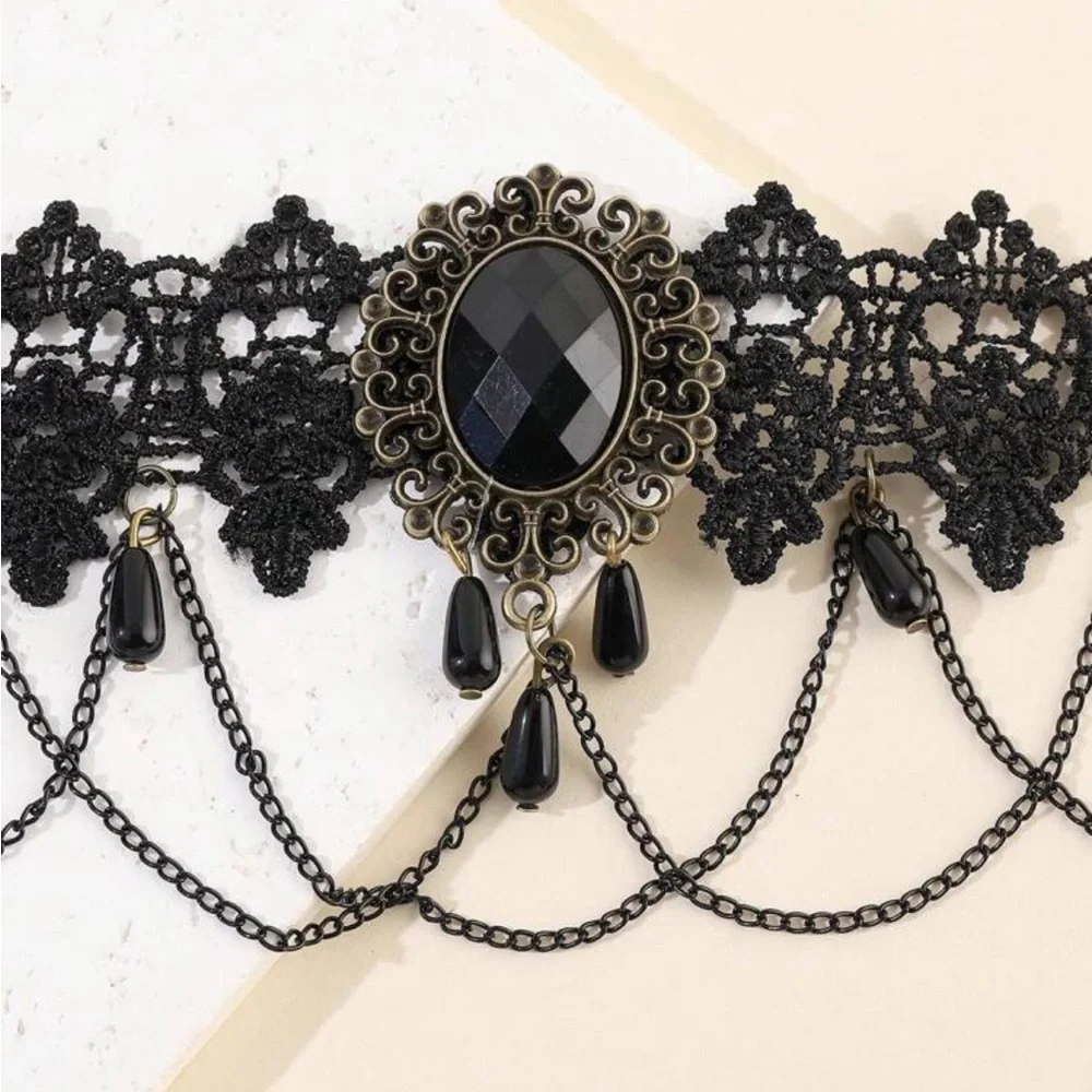 Goth Black Lace Choker Necklace